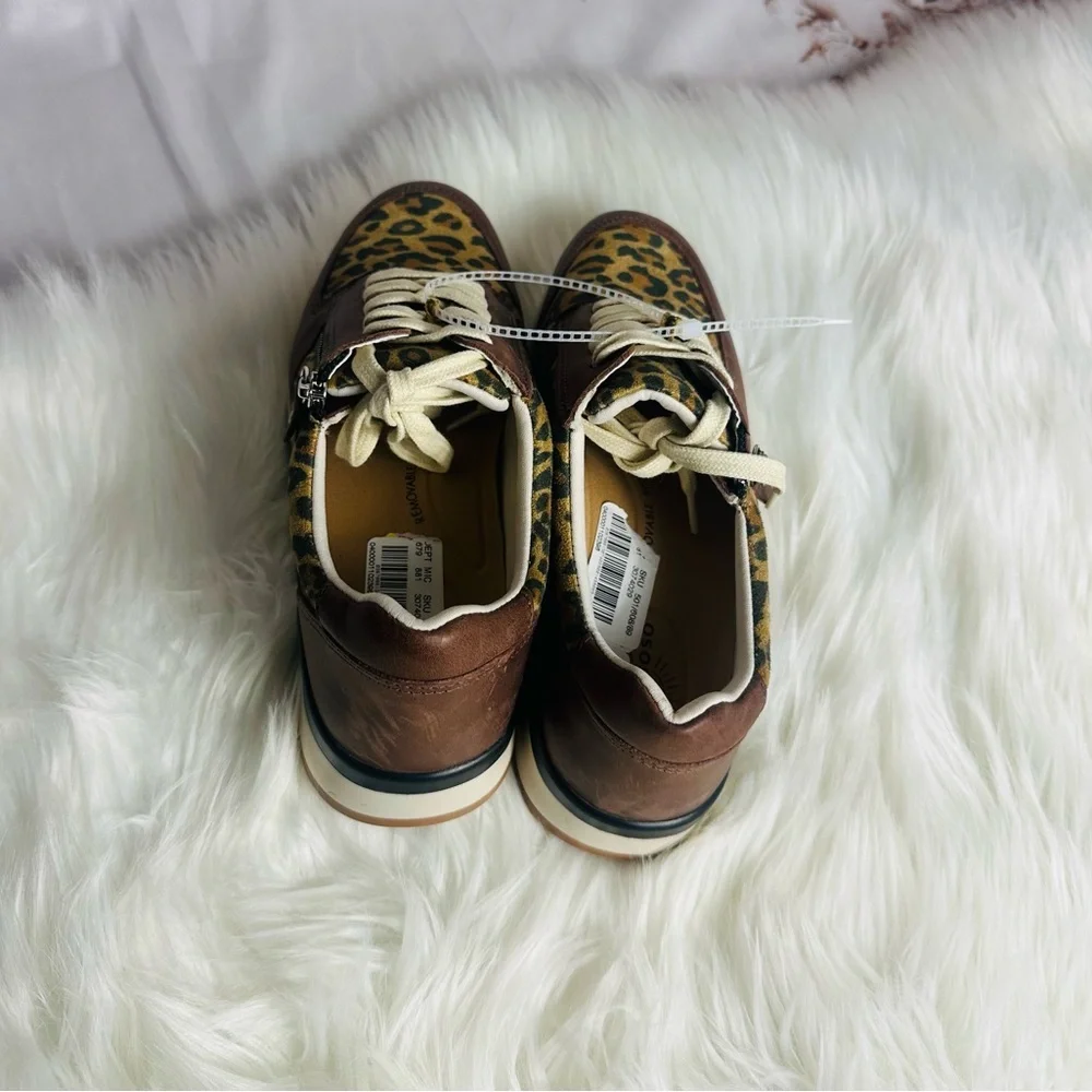 Leopard Print Brown Casual Sneakers with Cream Laces - Women - Picture 7 of 8